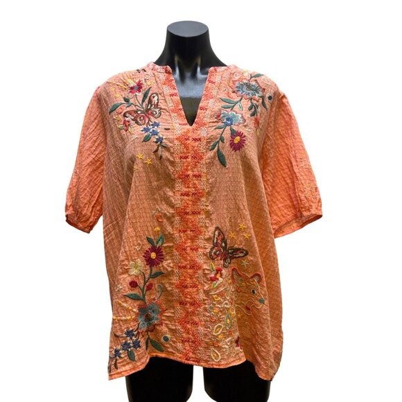 Johnny Was Embroidered Crinkle Top Orange L - Picture 1 of 5